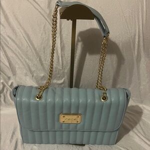 BEBE Coach Light Blue Quilted Shoulder Bag with Gold Chains New Without Tags